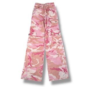 Alessandra Rich Cargo Jeans Womens 24 Pink Camo Cotton Gabardine Pants $825 READ